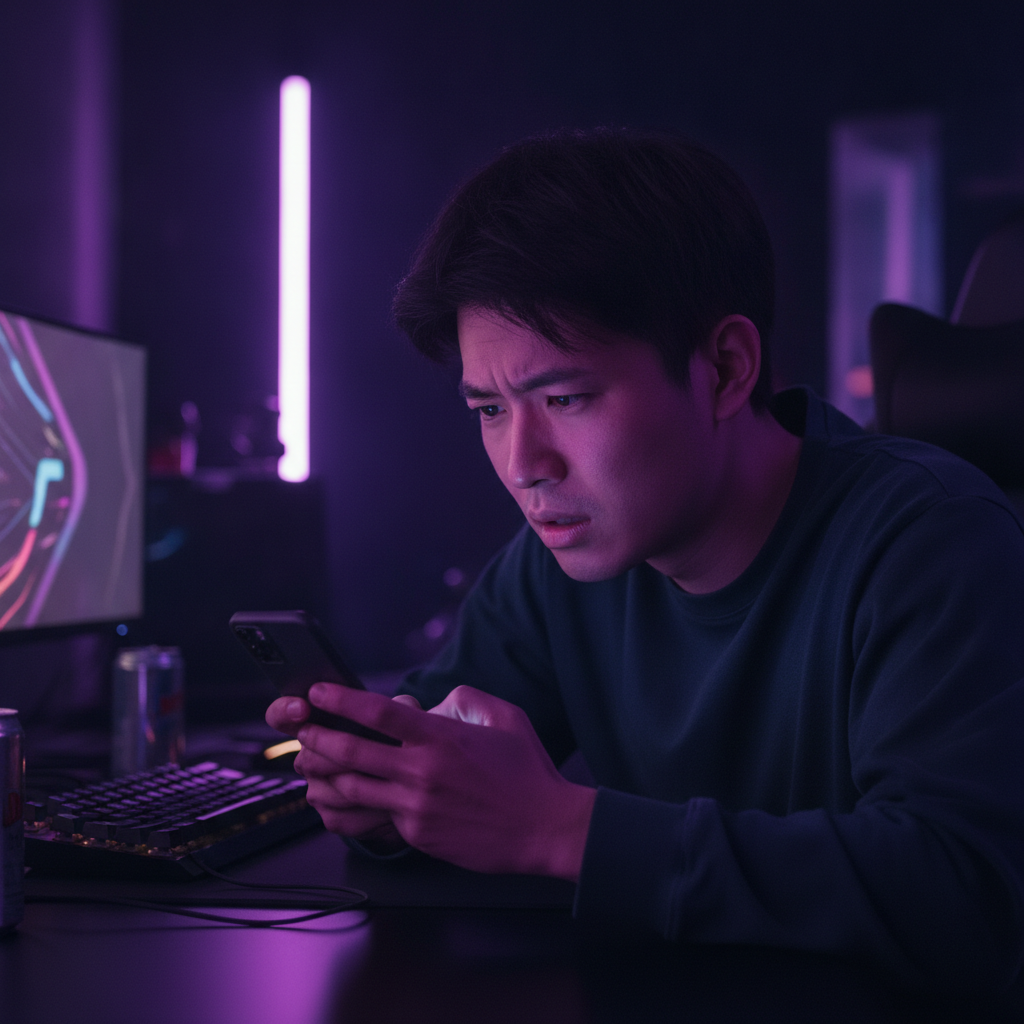 夜にスマホを見て固まる